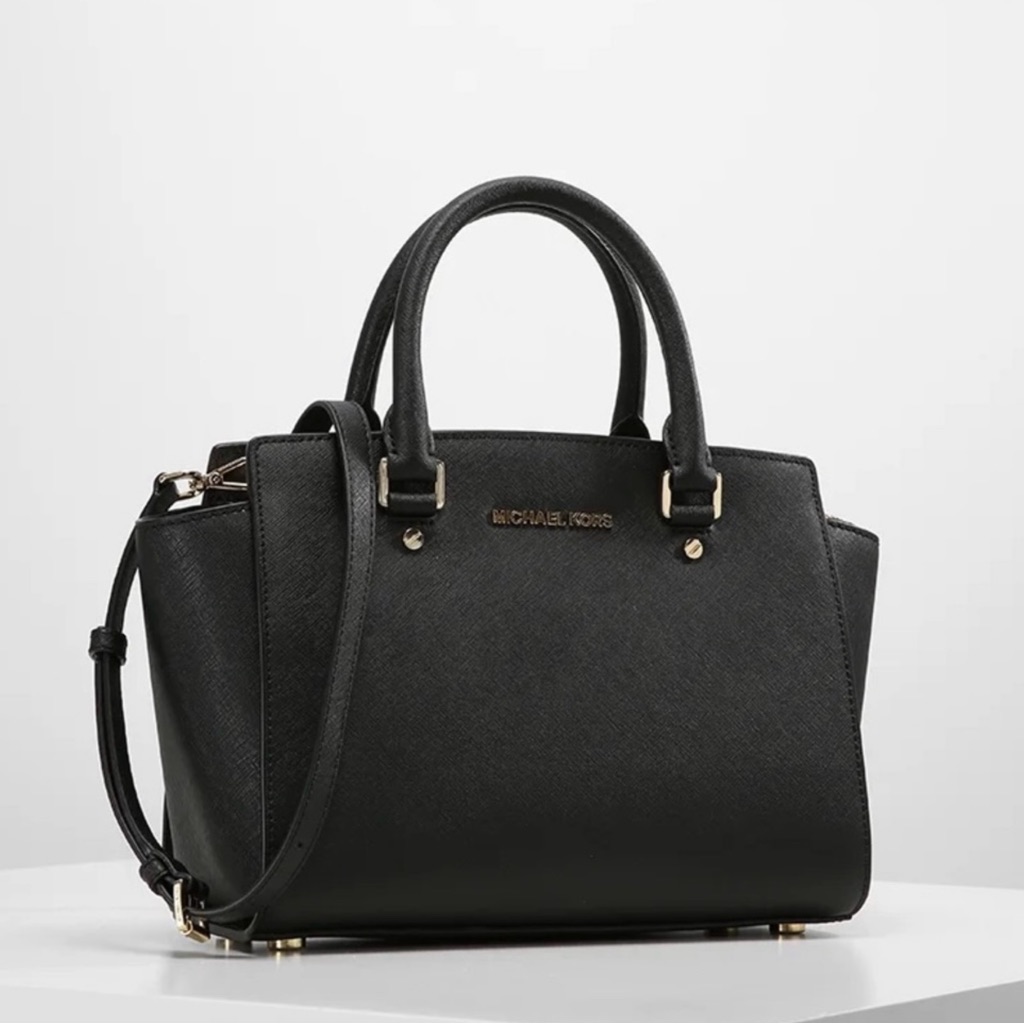Michael Kors Black Selma Satchel Saffiano Leather Crossbody Bag
